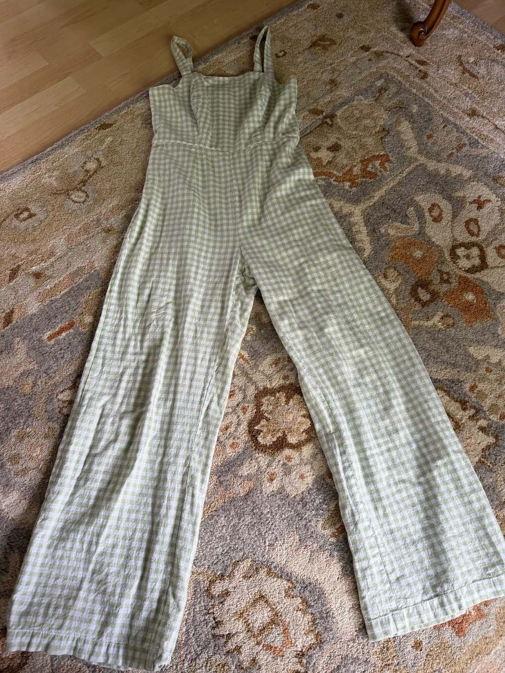 Jessica Simpson Women's Size S Green Gingham Smocked Jumpsuit